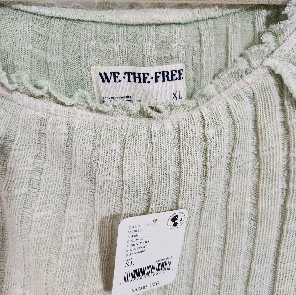 We The Free Green Ribbed Ruffled Crop Blouse, Size XL, NWT - Picture 2 of 6